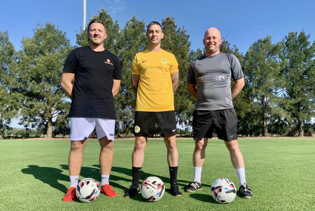 PATHWAYS: Christopher Clegg, Lindsay Henderson and Jason Payne are proud to be introducing the Mudgee Gulgong Wolves FC into the WPL competition this year. Photo: Benjamin Palmer