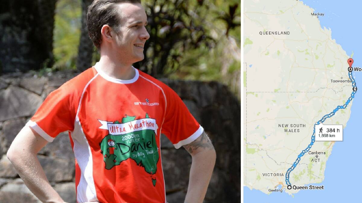 ON TARGET: Billy Tindall is running about 60 kilometres a day from Melbourne to the Sunshine Coast, raising awareness for the safety of children. Photo: Ultra Marathon for Daniel Facebook page.