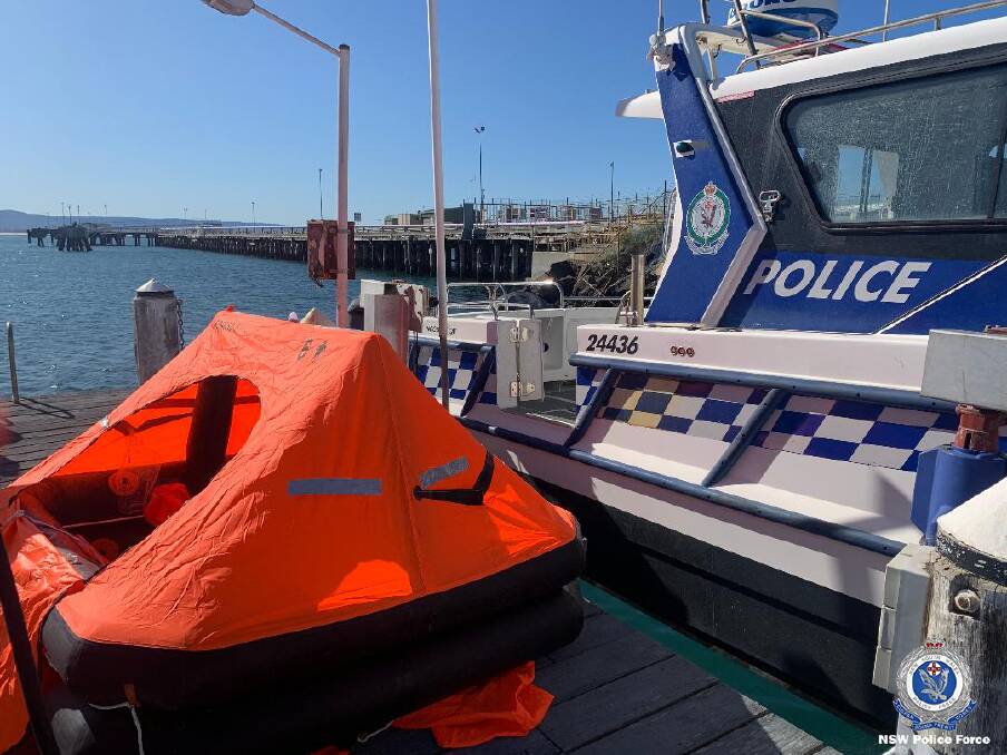 The life raft the three fisherman jumped into as their boat sank. Picture: NSW Police