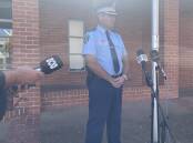 Chifley Police District crime manager, Detective Inspector Geoff Kendall, speaks to the media about Strike Force Euroa outside Bathurst Police Station earlier this month.