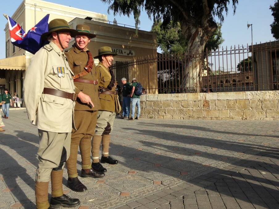 New Zealanders Chris Holden and Timothy and Donald Moore, representing their country's mounted infantry at the ceremony at Jaffa. 