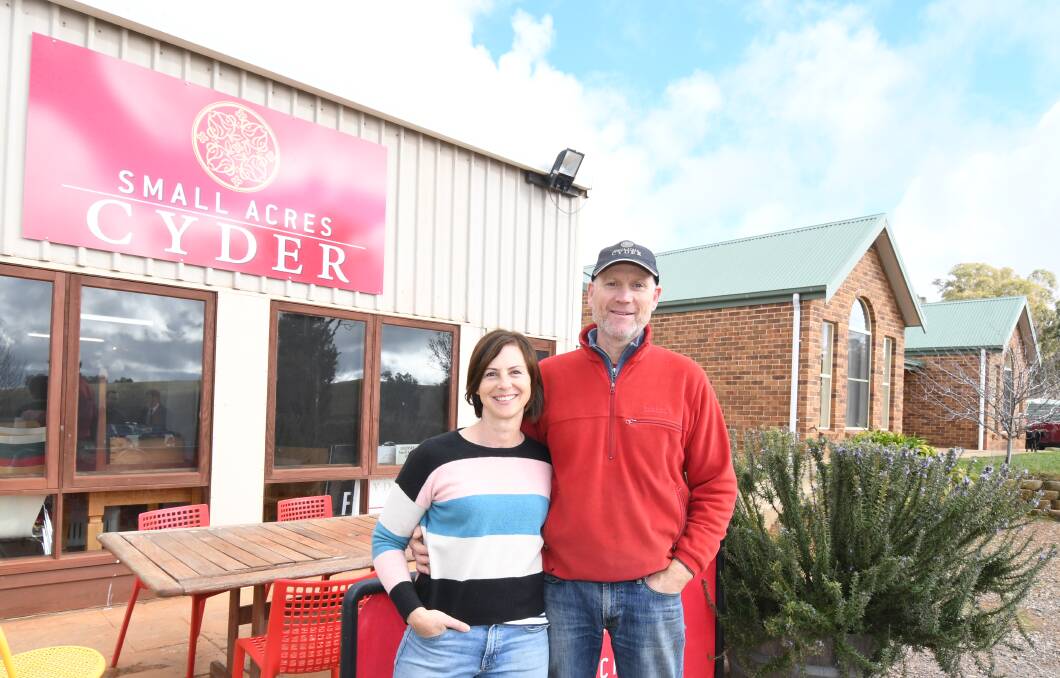 ON THE MOVE: Gail and James Kendell at the Small Acres Cyder cellar door which is next to their home at Borenore. Photo: JUDE KEOGH 0710jkcyder1