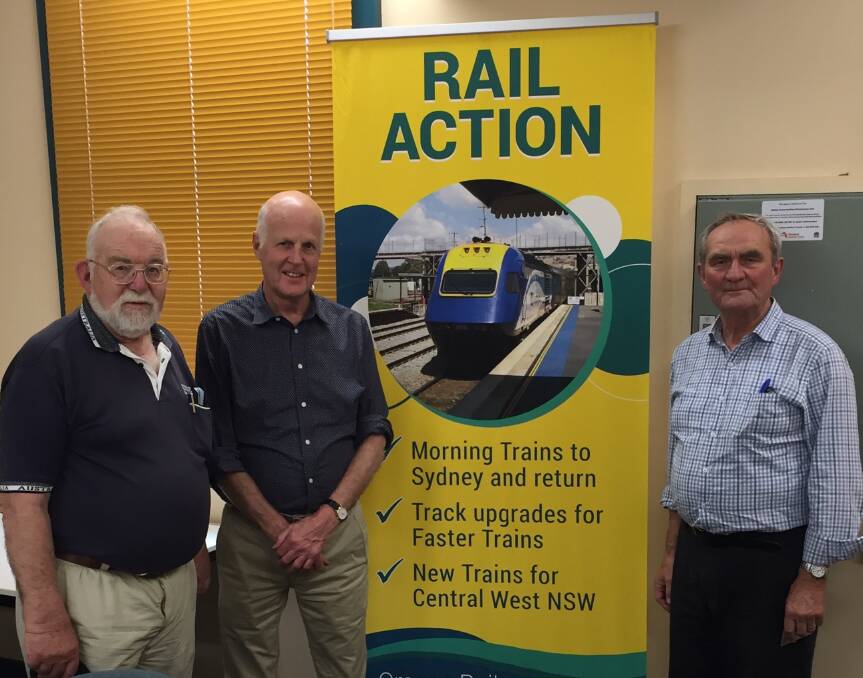 ACTION STATIONS: Phil Stevenson, Neil Jones and Dr Peter Bilenkij from the Orange Rail Action Group. Photo: Supplied 