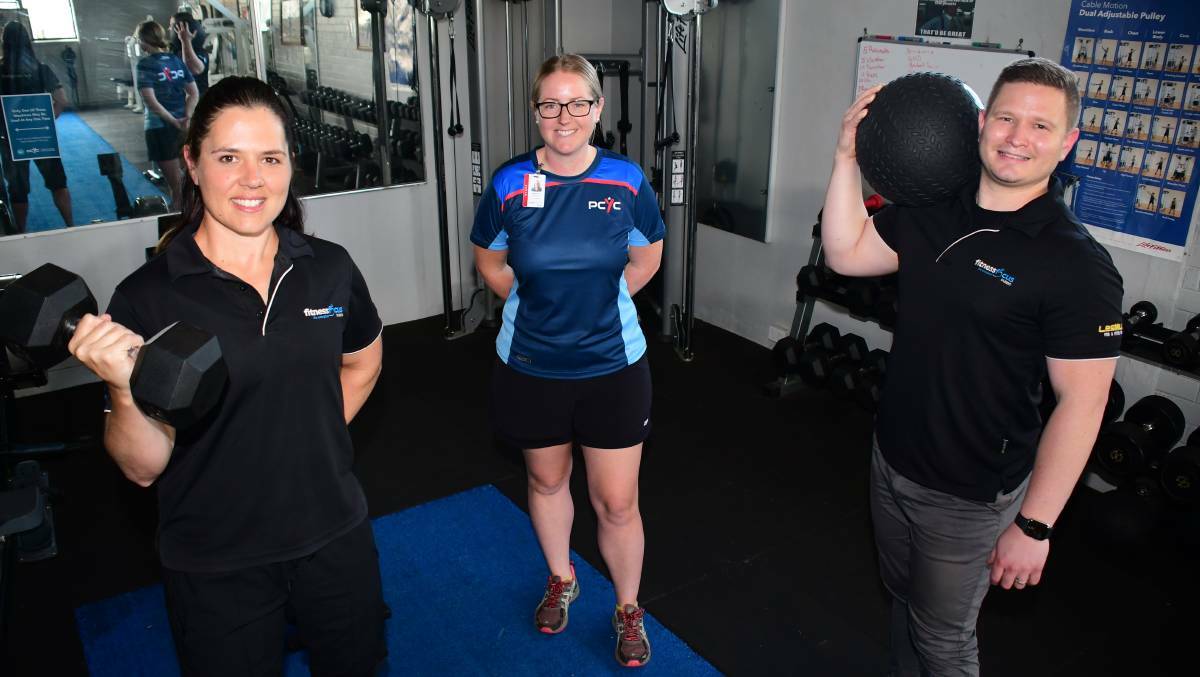 Combined strength: Fitness Focus manager Cris Clark and (right) owner Andrew Bassett with (centre) PCYC club manager Emily Ross. Photo: BELINDA SOOLE