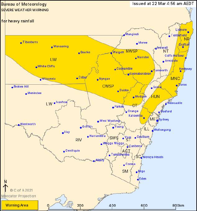 RAINFALL: Heavy rain is developing across the northern inland on Monday. This warning was issued at 4.56am on Monday, March 22. 