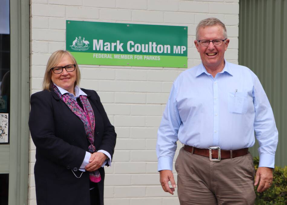RETIREMENT: Federal Member for Parkes Mark Coulton (right) has farewelled Ev Barber, who has been his office manager in Dubbo since he was elected in 2007. Ev retires after 25 years of working for MPs in Dubbo. Photo: CONTRIBUTED