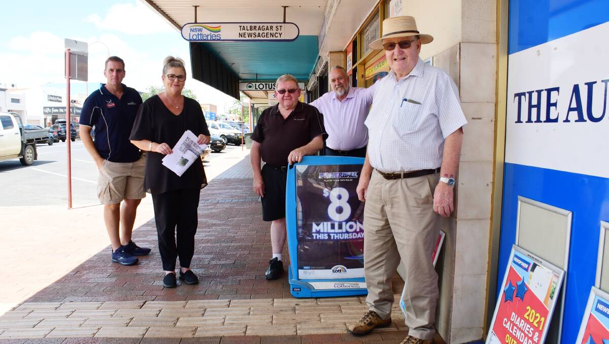CONSULTATION: Talbragar Street business owners Nelson Kelly, Gina Brown, Peter Snare, Peter Sutton and Bob Berry. Photo: AMY MCINTYRE