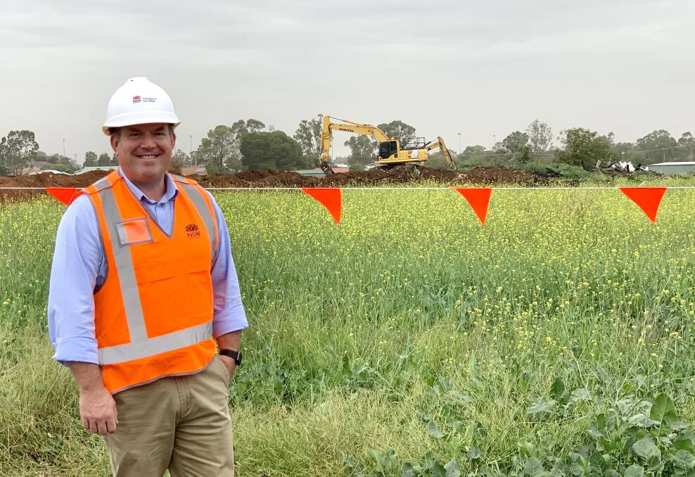 CREWS ARRIVE: Member for the Dubbo electorate Dugald Saunders at the site of the Regional Rail Maintenance Facility in Dubbo. Photo: CONTRIBUTED