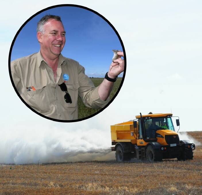 NO GO: Farmers are being warned not to try and combine mouse bait spreading and fertiliser spreading. Inset: CSIRO mouse management specialist Steve Henry. Photos: FILE