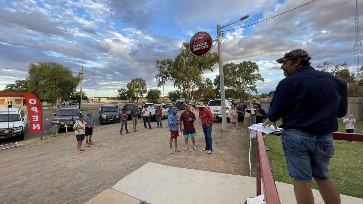 Yathong-Ivanhoe Neckarboo Aquifer Alliance chairman Jared Burke addresses more than 60 concerned locals at the Ivanhoe Pub earlier this year. Photo: Supplied 