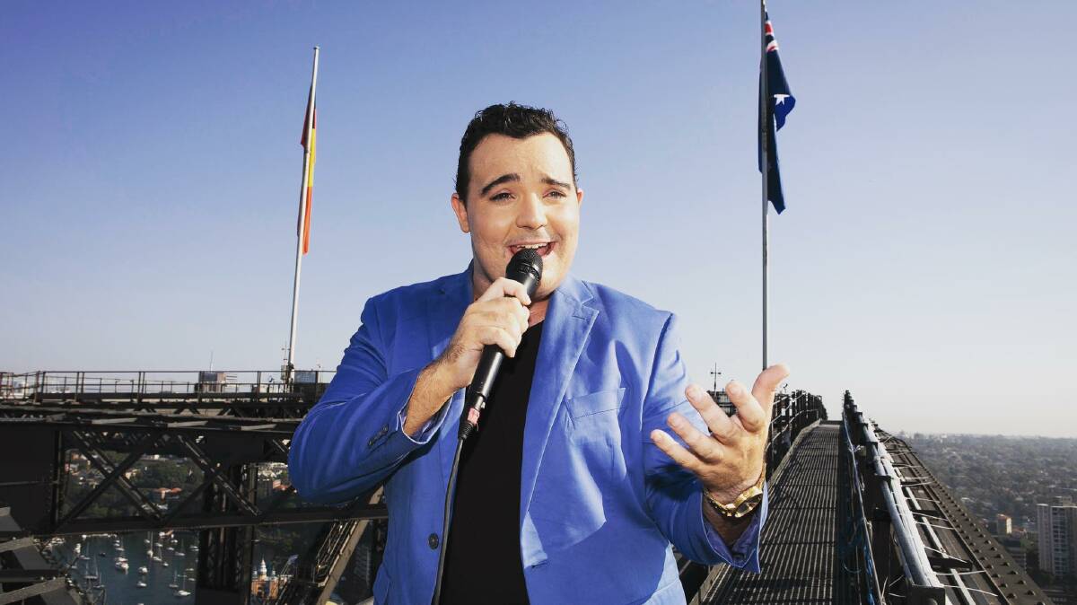 ADVANCE AUSTRALIA FAIR: Jason Owen sings at the top of the Sydney Harour Bridge. Photo: FACEBOOK. 