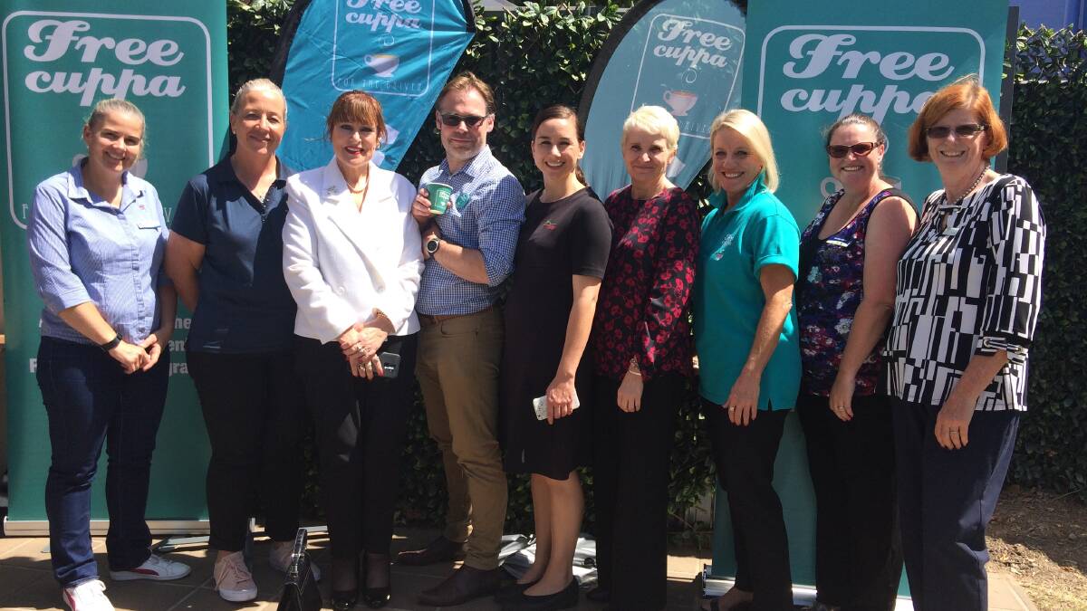 FREE CUPPA: Roads Safety Officers at the 9th Free Cuppa for the Driver Official Mayoral Launch in Bathurst,  Alison Balding (Upper Hunter Shire Council), Lisa Lovegrove (Port Stephens Council), Andrea Hamilton-Vaughan (Orange City & Cabonne Shire Councils), Andrew Cutts (Tablelands Area Road Safety Officer), Cheyenne O’Brien (Warrumbungle Shire Council), Kym Snow (Shoalhaven City Council), Jayne Bleechmore (Dubbo Regional & Gilgandra Shire Council), Melanie Suitor (Parkes, Forbes & Lachlan Shire Councils) and Kate McDougall (Eurobodalla Shire Council).