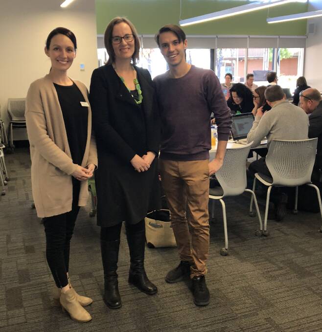 Dr Elizabeth Murray from CSU, Mandi Randell from the Central West Leadership Academy and Tom Bijesse from Code Club Australia. Photo: CONTRIBUTED