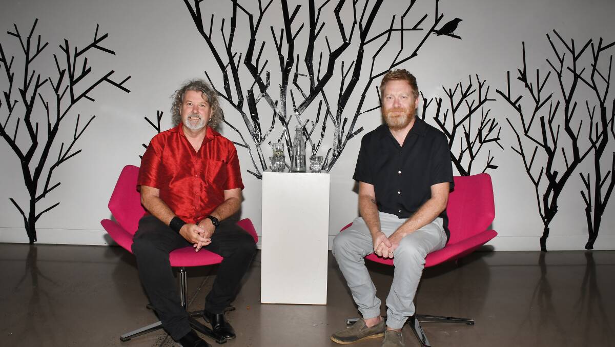 Artist Greg Pritchard with Western Plains Cultural Centre curator Kent Buchanan at the opening. 