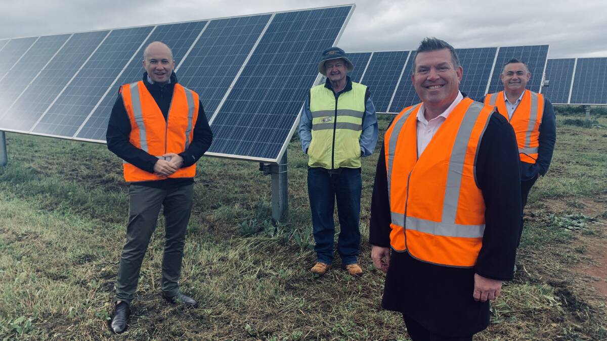 Member for the Dubbo Electorate Dugald Saunders with Energy and Environment Minister Matt Kean, farmer Tom Warren and Deputy Premier John Barilaro.
