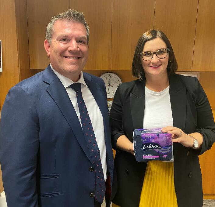 MENSTRUAL HEALTH: Member for Dubbo Dugald Saunders and Education Minister Sarah Mitchell are excited to be piloting a menstrual health program. Photo: Contributed