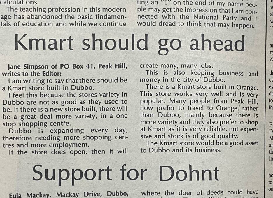 A photo of the letter in the Daily Liberal in 1987. 