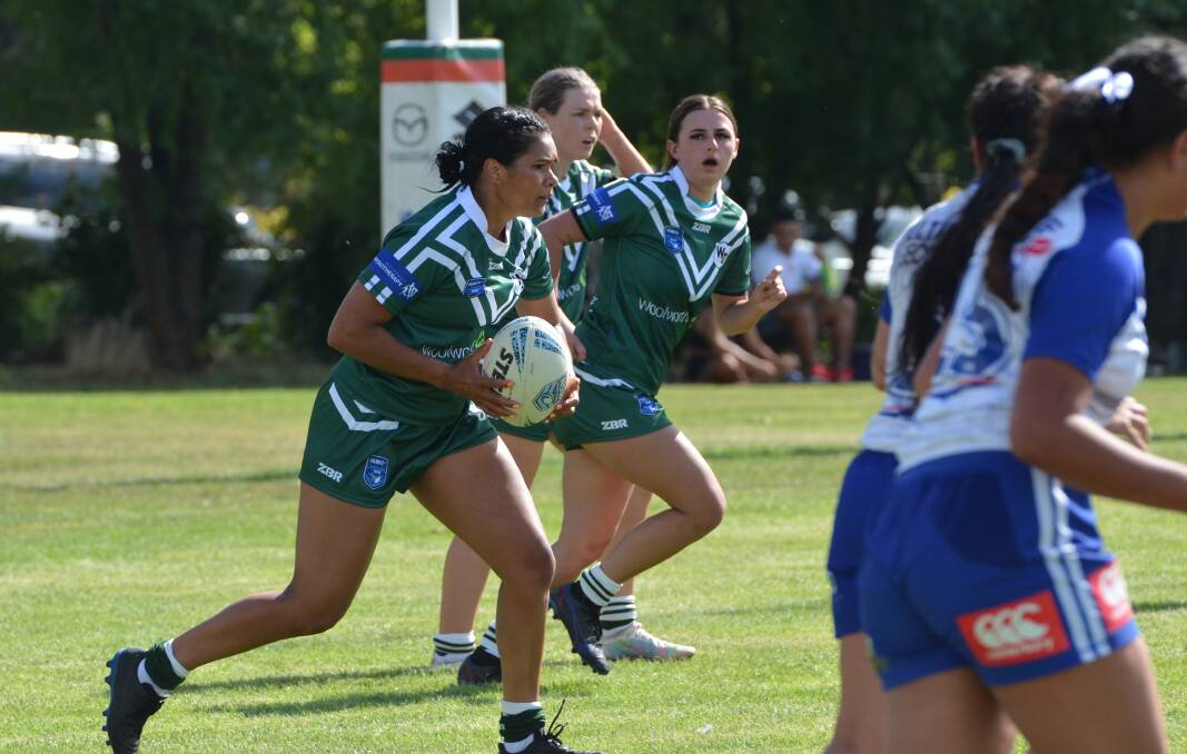 Nickita Kirby lined up in the centres for the Rams' clash with the Bulldogs. She'll be joined by her sister Nickolle in Sunday's trial against Riverina. Picture by Anya Whitelaw