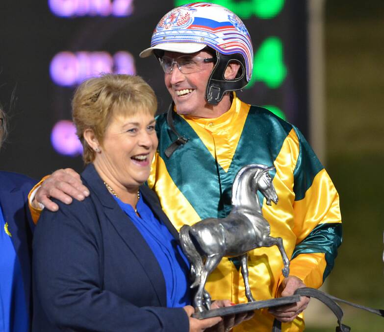 DELIGHTED: Steve Turnbull shares a laugh with Judy Frisby (Bedwells, sponsor) after winning the Star Trek Final. Photo: ANYA WHITELAW