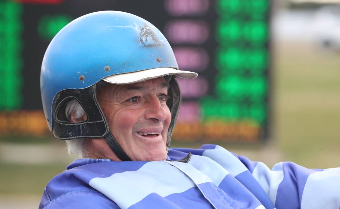 DELIGHTED: Bathurst trainer-driver Graham Betts was all smiles after driving his $34 outsider Cee Cee Norman to victory at the Bathurst Paceway on Wednesday. Photo: PHIL BLATCH 071019pbtrots4