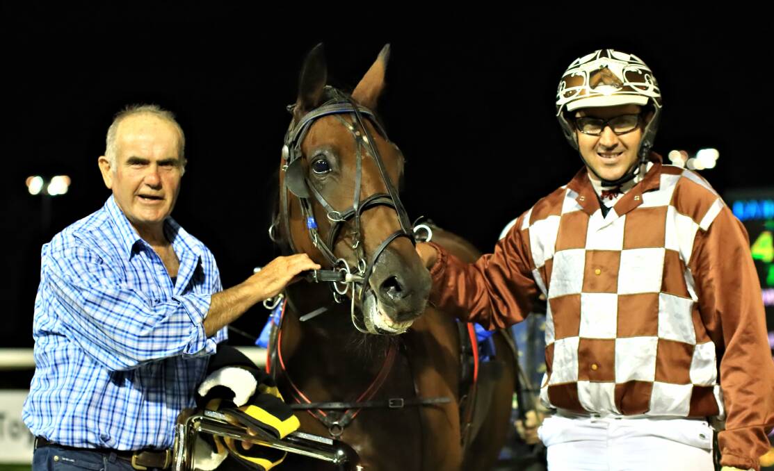 DELIGHTED: Trainer Stan Townsend and driver Nathan Townsend enjoyed one of their biggest wins when Our Antonio Rose won the Gold Bracelet Consolation. Photo: COFFEE PHOTOGRAPHY AND FRAMING