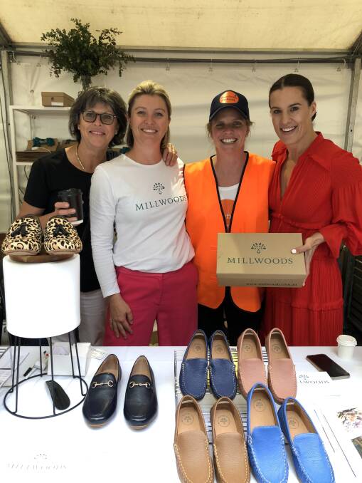 Sarah Onslow and Jane Robertson from Millwoods shoes at Coolamon with market organiser Millie Plumptre and Kate Stuart.
