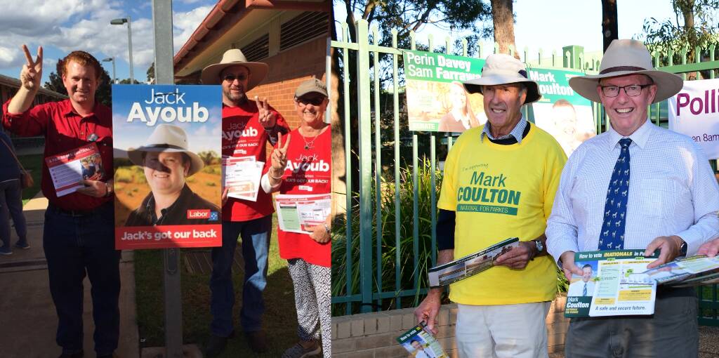 PLAYING FAIR: Jack Ayoub and Mark Coulton with supporters on election day.