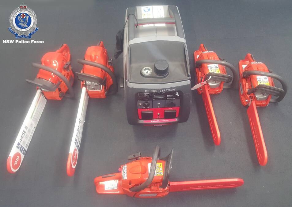 RECOVERED: The generator and chainsaws police found. Photo: NSW POLICE/FACEBOOK