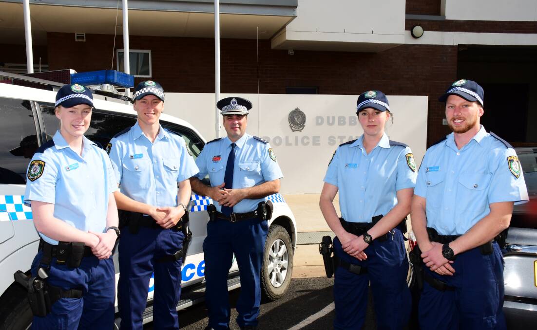 WELCOMED: Dubbo's new police officers Emma Burdack and Liam Maloney, with Acting Superintendent Keith Ridley (centre). Cassandra Beh and Mitchell Watson are also joining the police district and will be stationed at Mudgee. Photo: BELINDA SOOLE