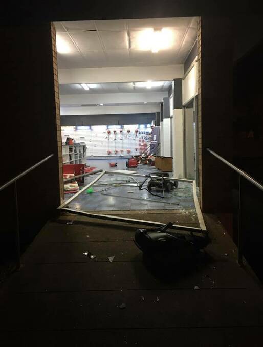 DAMAGED: The front of the small family business after the ramraid. Photo: WELLINGTON MOWERS AND CHAINSAWS/FACEBOOK