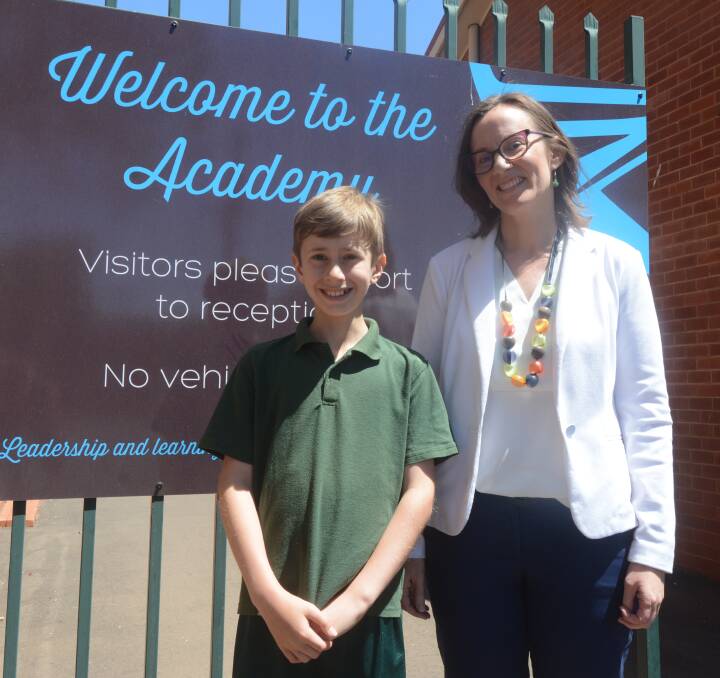 ACHIEVEMENT: Finn Randell with his proud Central West Leadership Academy Principal Mandi Randell. Photo: RYAN YOUNG
