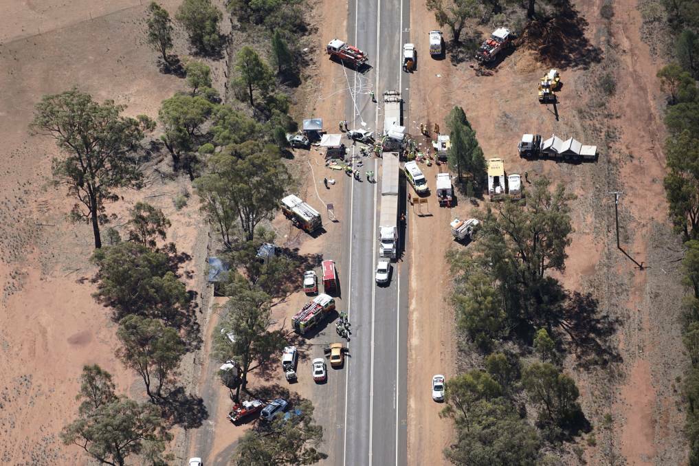 SERIOUS INCIDENT: The scene of the incident on the Newell Highway that saw a young couple's life together tragically cut short. Photo: BRADLEY GUEST