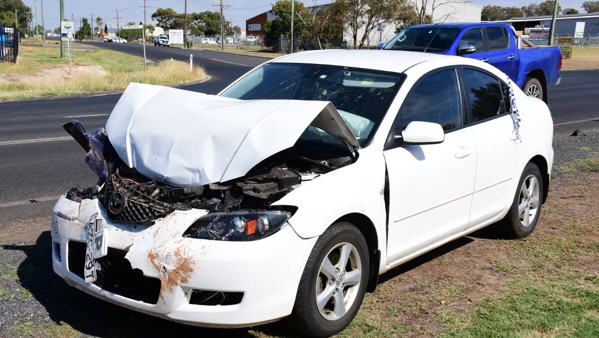 ROADSIDE WRECKAGE: This worse for wear Mazda was involved in an accident on the Narromine Road on Monday. It was still there on Friday. Photo: BELINDA SOOLE