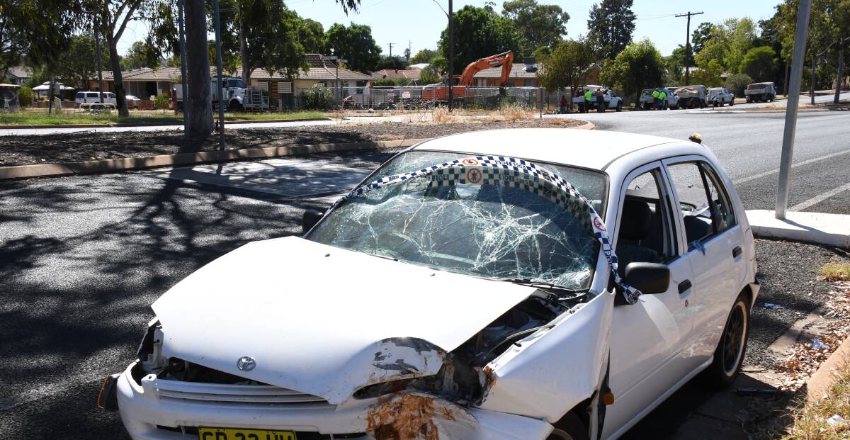 SMASHED UP: A car that spent several days on Myall Street in early March. Photo: BELINDA SOOLE