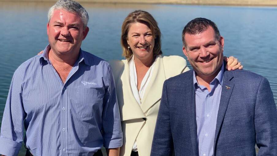 HELPING DUBBO: WaterNSW's David Harris, NSW Water Minister Melinda Pavey and Member for the Dubbo electorate Dugald Saunders at Burrendong Dam to announce $7.7 million for accessing remnant storage water. Photo: CONTRIBUTED.