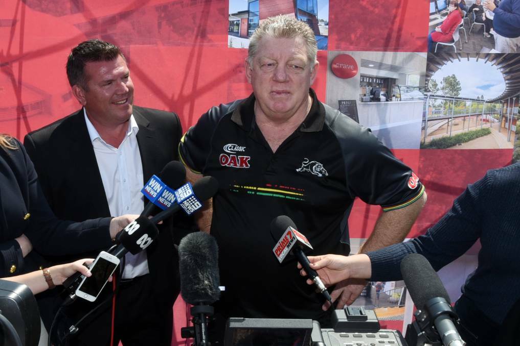 PROMOTING PLAN: Now state Member for Dubbo Dugald Saunders - who was then the incoming Nationals candidate for the state seat - with NRL icon Phil Gould at the sports precinct announcement. 