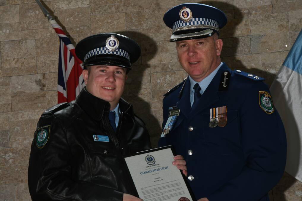 SHOWING COURAGE: The bravery Constable Matthew Lang showed responding to a self-harm incident was honoured by Superintendent Peter McKenna.