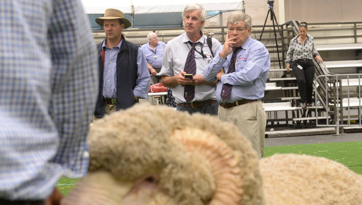 Sydney Royal Merino judging ring was Griggsy's hideout for decades. Here he and Stephen Burns assess the judge's decision.