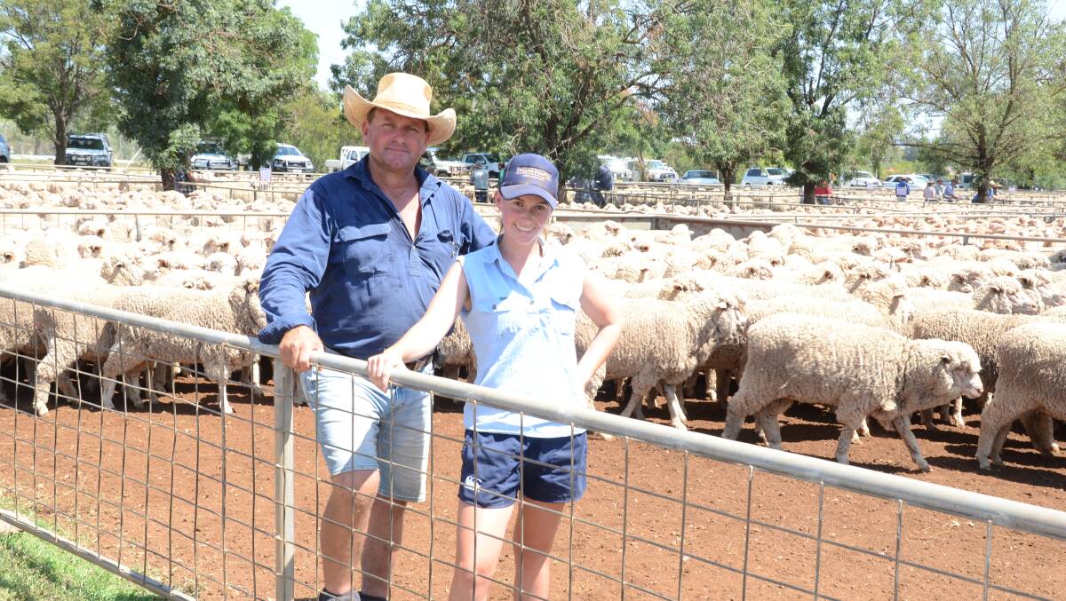Ian and Jaz Johnston, Oranmore, Dunedoo, with their 235 Merino ewes 18 month-old ewes of Langdene blood mulesed and June shorn selling at $161 to the Tink Family Farms, Dubbo.
