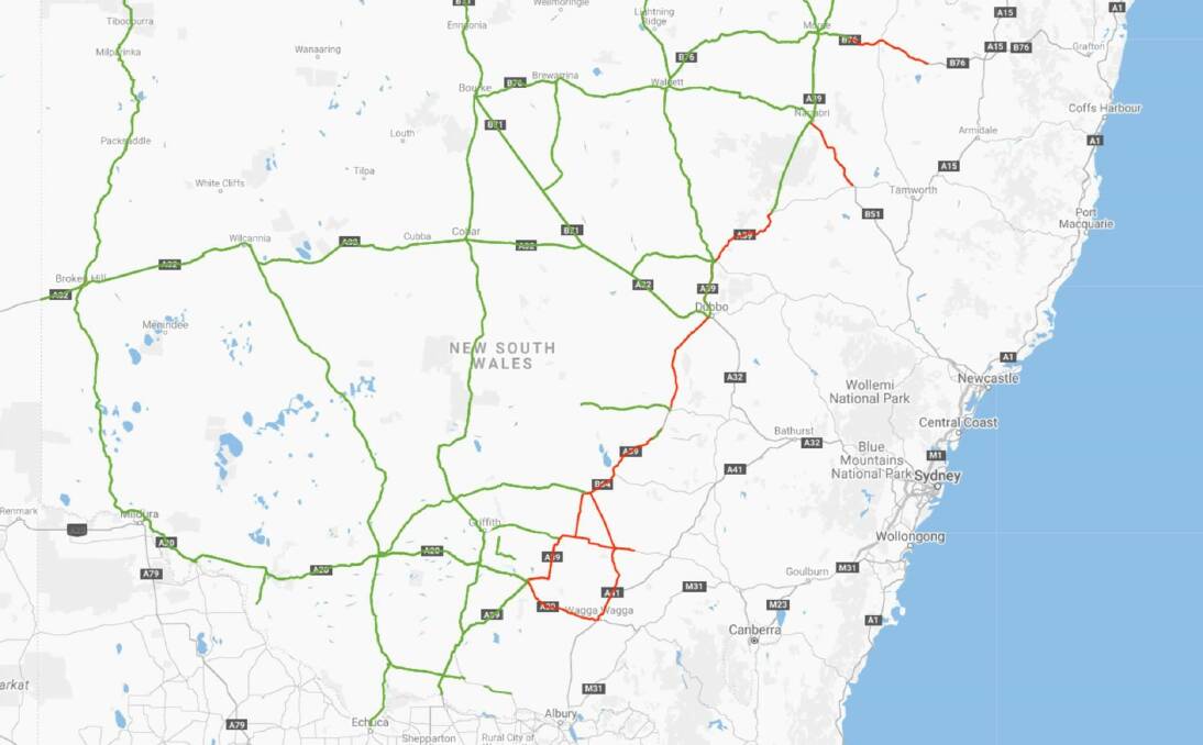 The green lines are existing routes while the red are the new additional roads for road trains.