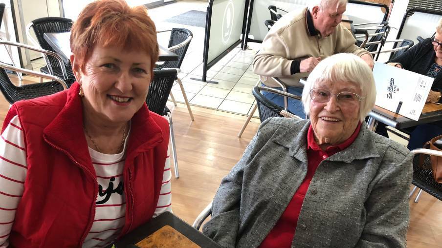 Joan Dartnell (left) with her Aunty Rita on Friday. Mrs Dartnell isn't too impressed with the leadership spill.

