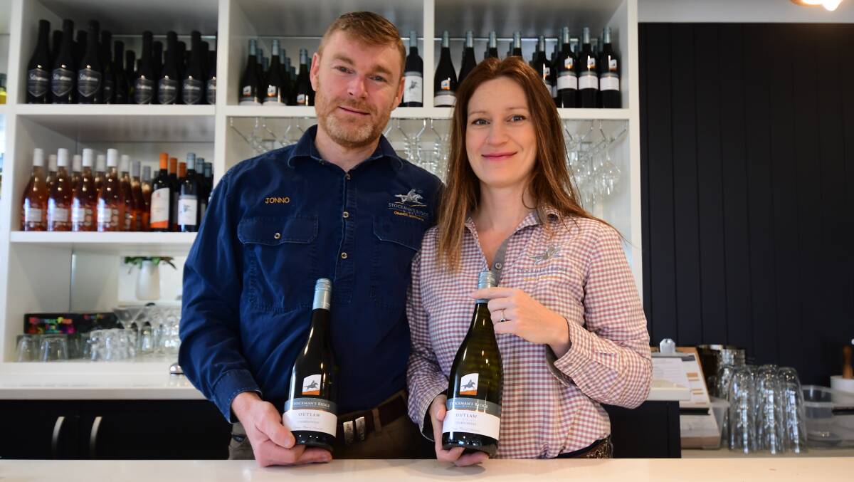 Jonathan Hambrook and Lisa De Diana of Stockman's Ridge winery, with their award-winning 2016 Chardonnay. Picture by Carla Freedman