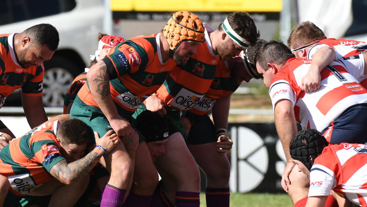 PACKING DOWN: Josh Tremain prepares to pack down in this scrum against Cowra earlier in the year. Photo: JUDE KEOGH