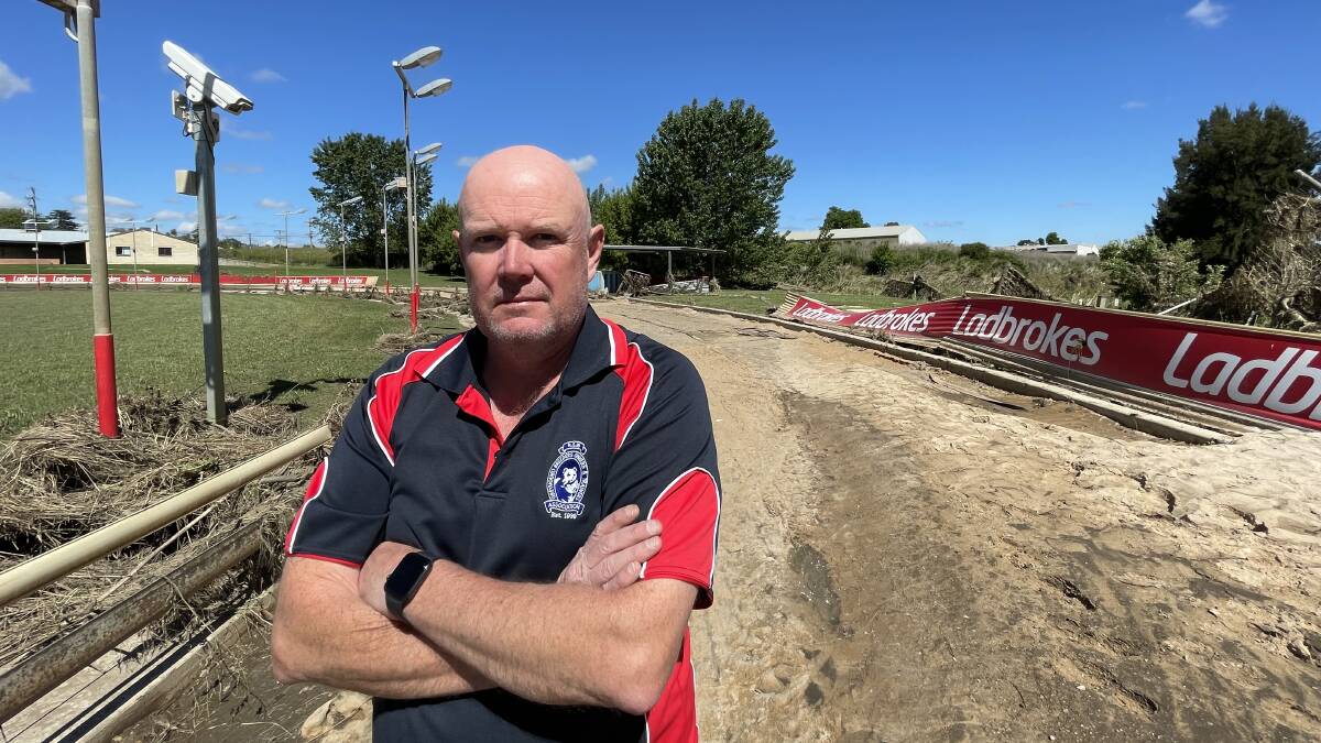 Bathurst Greyhound Racing Club track manager Jason Lyne at Kennerson Park after the floods in November. Picture by Bradley Jurd.