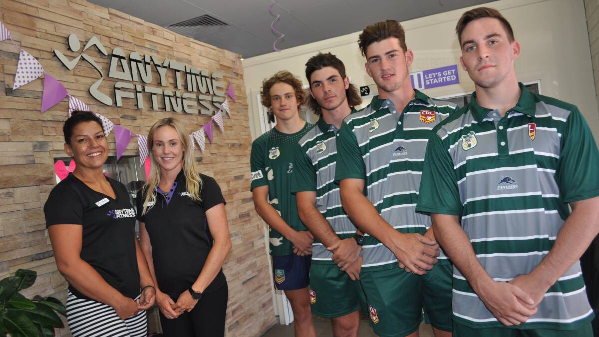 READY TO GO: Western guns (from left) Josh Belfanti, John Shannon Mackay, Mackenzie Atkins and Pat Halsey, pictured with Renee Bowman and Emily Dunn from Anytime Fitness, ahead of Saturday's opening round of the Johns and Daley Cups.