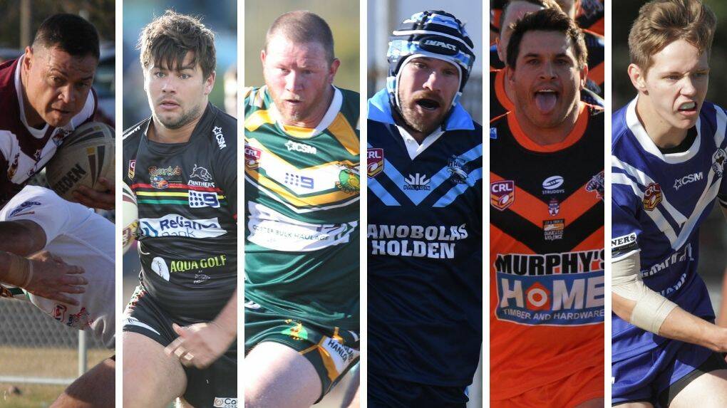 CAN THEY DO IT: From left, Timana Tahu (Wellington), Blake Lawson (Bathurst Panthers), Adam Hall (Trundle), Alex Prout (Orange Hawks), Justin Carney (Nyngan Tigers) and Jake Amberge (Molong) will play big roles for their respective sides in their upcoming finals campaigns. 