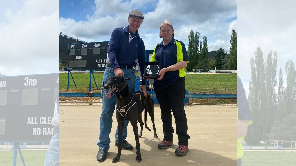 Racing in Lithgow in October, 2022, was trainer Paul Steedman with Micky Leap, being presented a trophy by Beth Cook. Picture supplied.