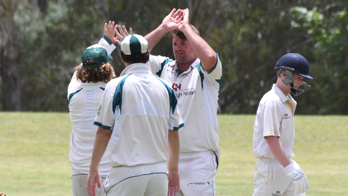 GET AROUND ME: CYMS' all-rounder Ben Strachan fires up his teammates with a vintage West Indian, post-wicket celebration. 