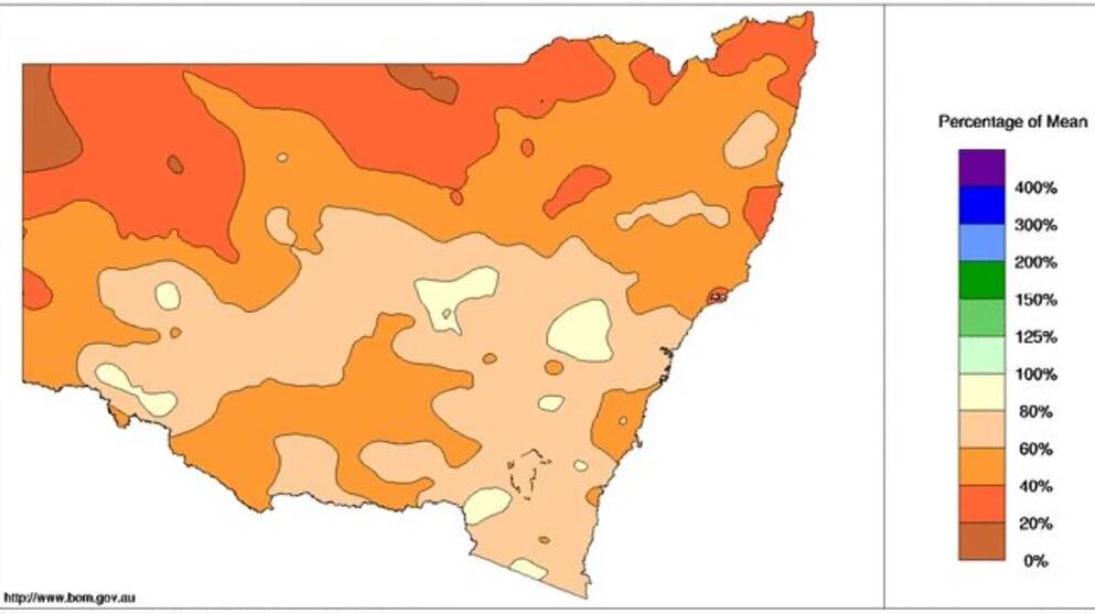 The so-called northern wet season from October to March has brought little rain to ease drought across inland NSW. Credit: Bureau of Meteorology
