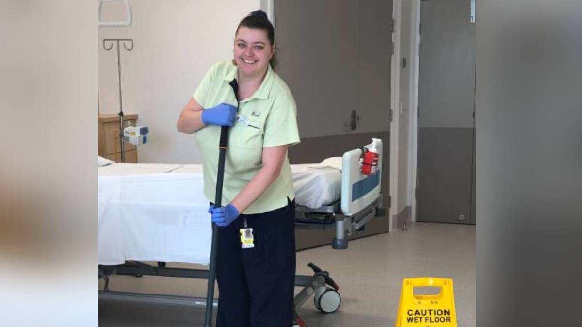Dubbo Health Service hospital assistant Kymberly Lucas cleans to protect patients, staff and the public. Photo contributed.